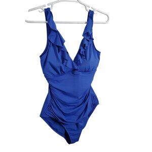 LRL Ralph Lauren Size 16 Swimsuit Bathing Suit One Piece Underwire Ruffle Front